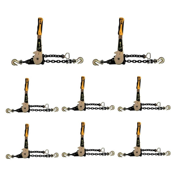 (8 Pack) 3/8" - 1/2"Easy Ratchet Chain Binder with Grab Hooks & 6000 lbs WLL - Heavy Duty Tie Down Ratchet Load Binder for Flatbed Trailers & Trucks