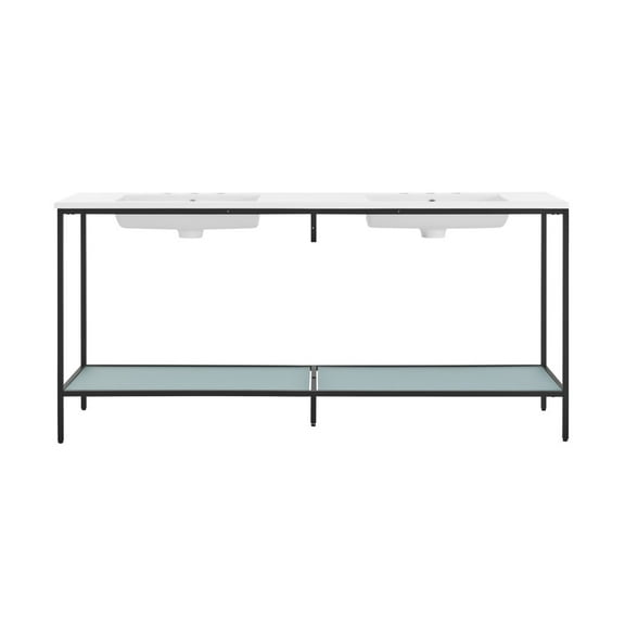 Pierre 72 Double, Freestanding, Open Shelf, Matte Black Metal Frame Bathroom Vanity