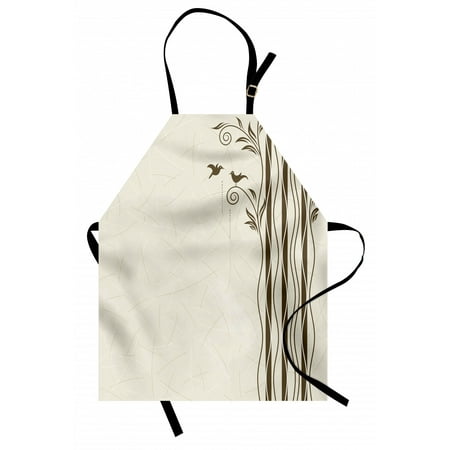 

Nature Apron Abstract Wavy Swirled Tree Branches with Leaves and Little Birds Illustration Unisex Kitchen Bib Apron with Adjustable Neck for Cooking Baking Gardening Eggshell Brown by Ambesonne