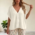 thumbnail image 6 of Wlynlyn Womens Blouses V Neck Short Sleeve Oversized Button down Cardigans Casual Solid Color Knitwear Sweater Tops, 6 of 6