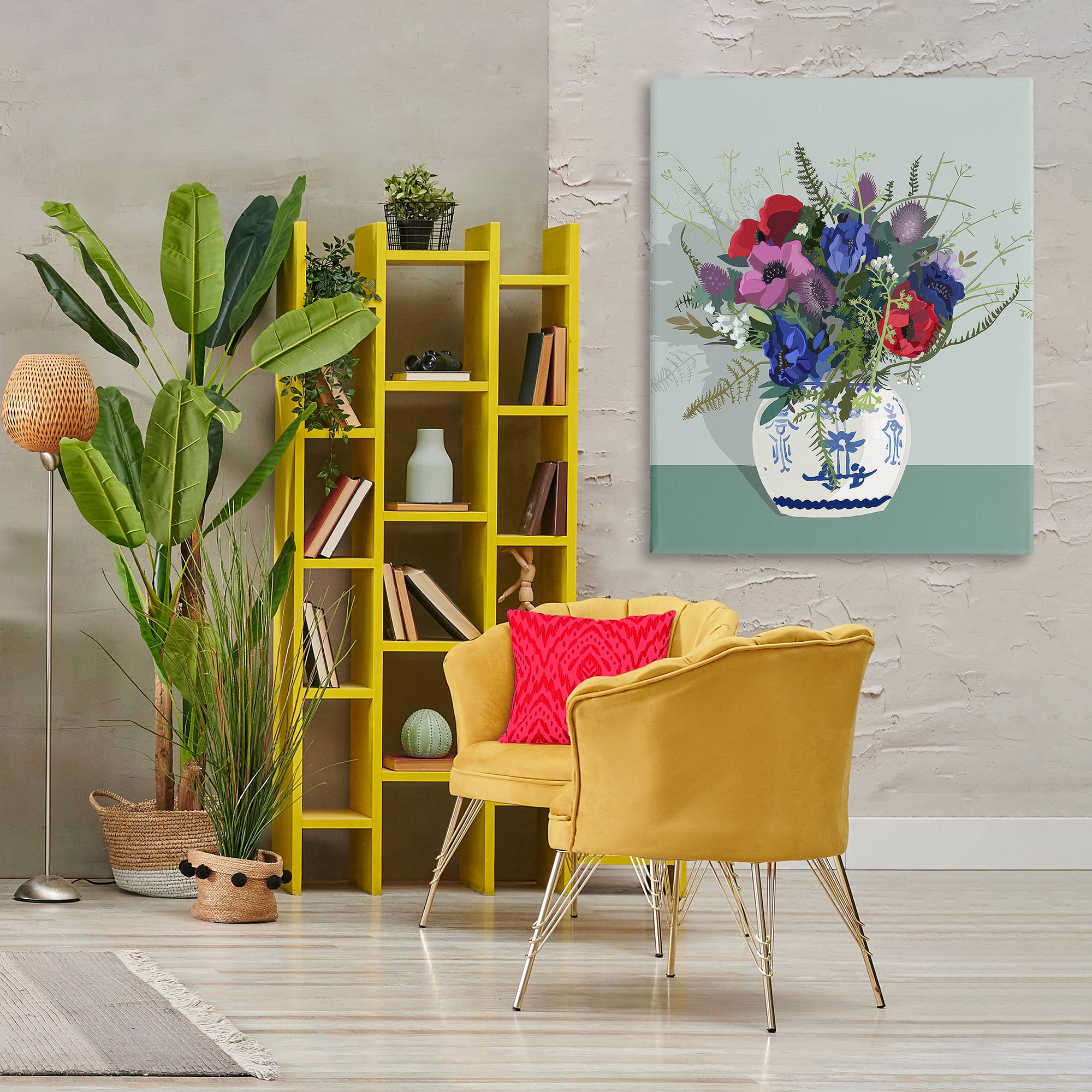Stupell Industries Ginger Jar & Anemones Plants & Flowers Painting Wrapped Canvas Art Print Wall Art, 36 x 48