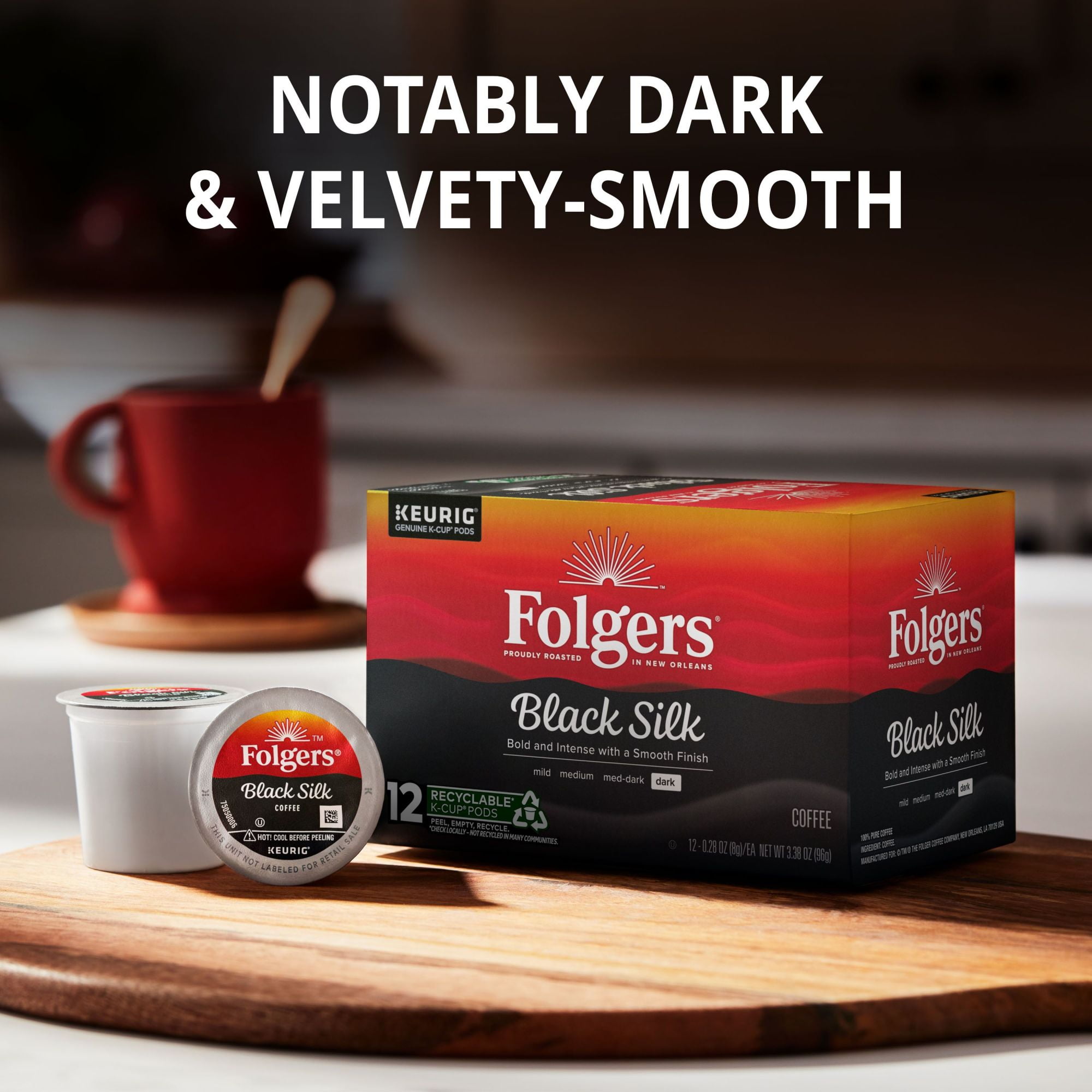 Folgers Black Silk, Dark Roast Coffee, Keurig K-Cup Pods, 100 Count Box
