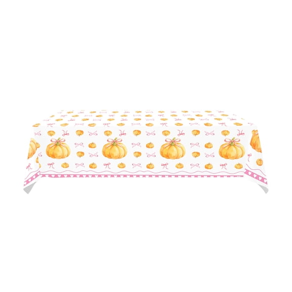 Bow Pumpkin Themed Disposable Tablecloth – PE Plastic Oil Proof Waterproof for Fall Thanksgiving Party Table Decor, Large Coverage