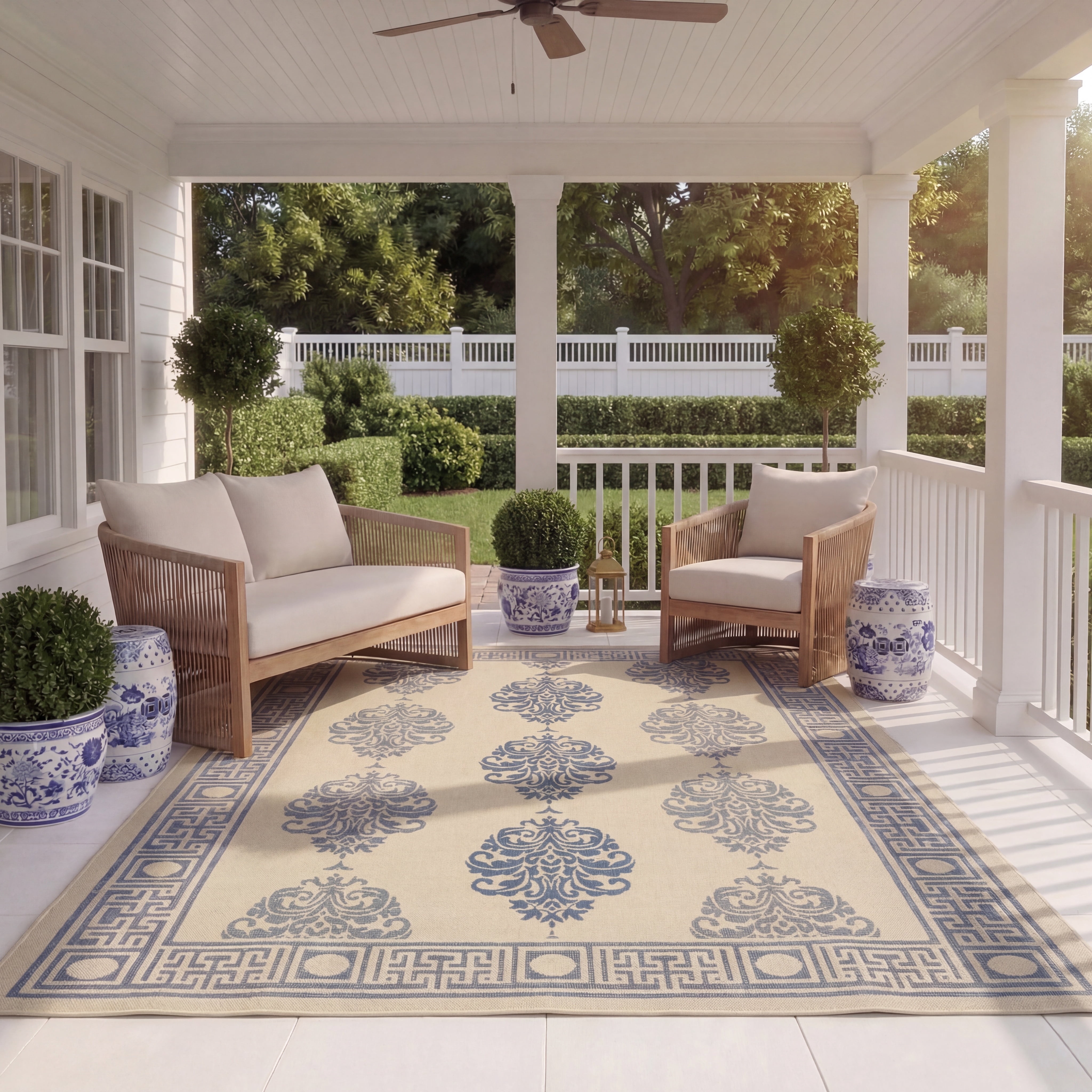 Safavieh Courtyard Jenny Medallion Indoor/Outdoor Area Rug, Natural/Blue, 5'3" x 7'7"
