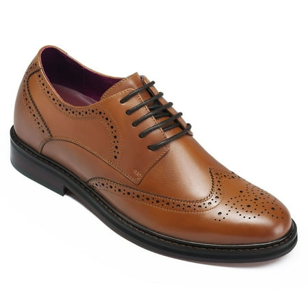 

CMR CHAMARIPA Mens Dress Shoes Brown Patina Leather Derby Brogues Hidden Heel Shoes 2.36 Taller