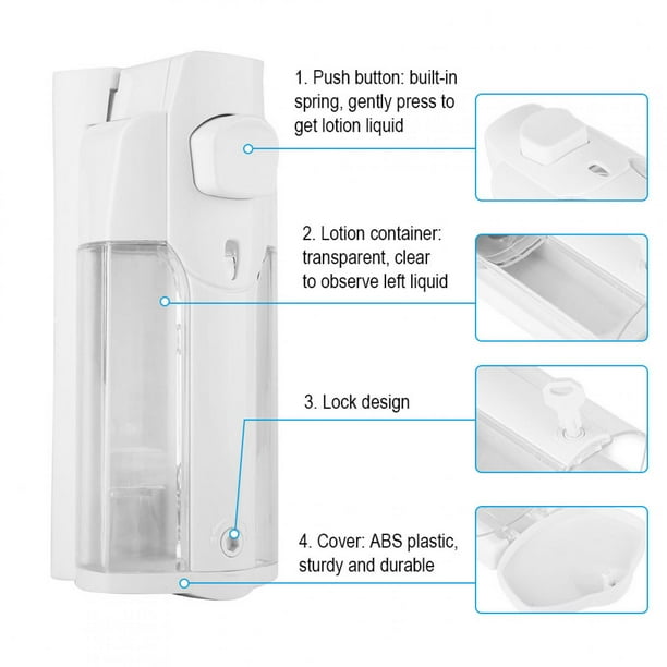 Dispensador de loción y jabón, Dispensador de jabón líquido para pared de hotel de baño de 350 ml Dispensador de jabón de pared de primera línea Jadeshay A