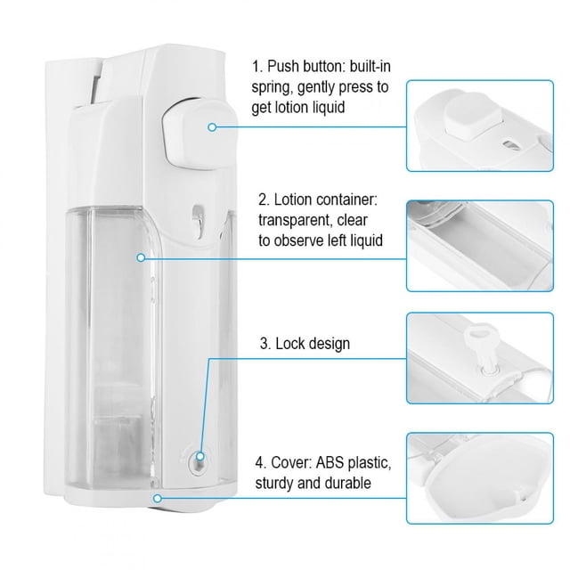 Dispensador de loción y jabón, Dispensador de jabón líquido para pared de hotel de baño de 350 ml Dispensador de jabón de pared de primera línea Jadeshay A