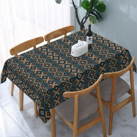

Tablecloth Ethnic Knitted Jacquard Fabric Geometric Printed Table Cloth For Rectangle Tables Waterproof Resistant Picnic Table Covers For Kitchen Dining/Party(54x72in)