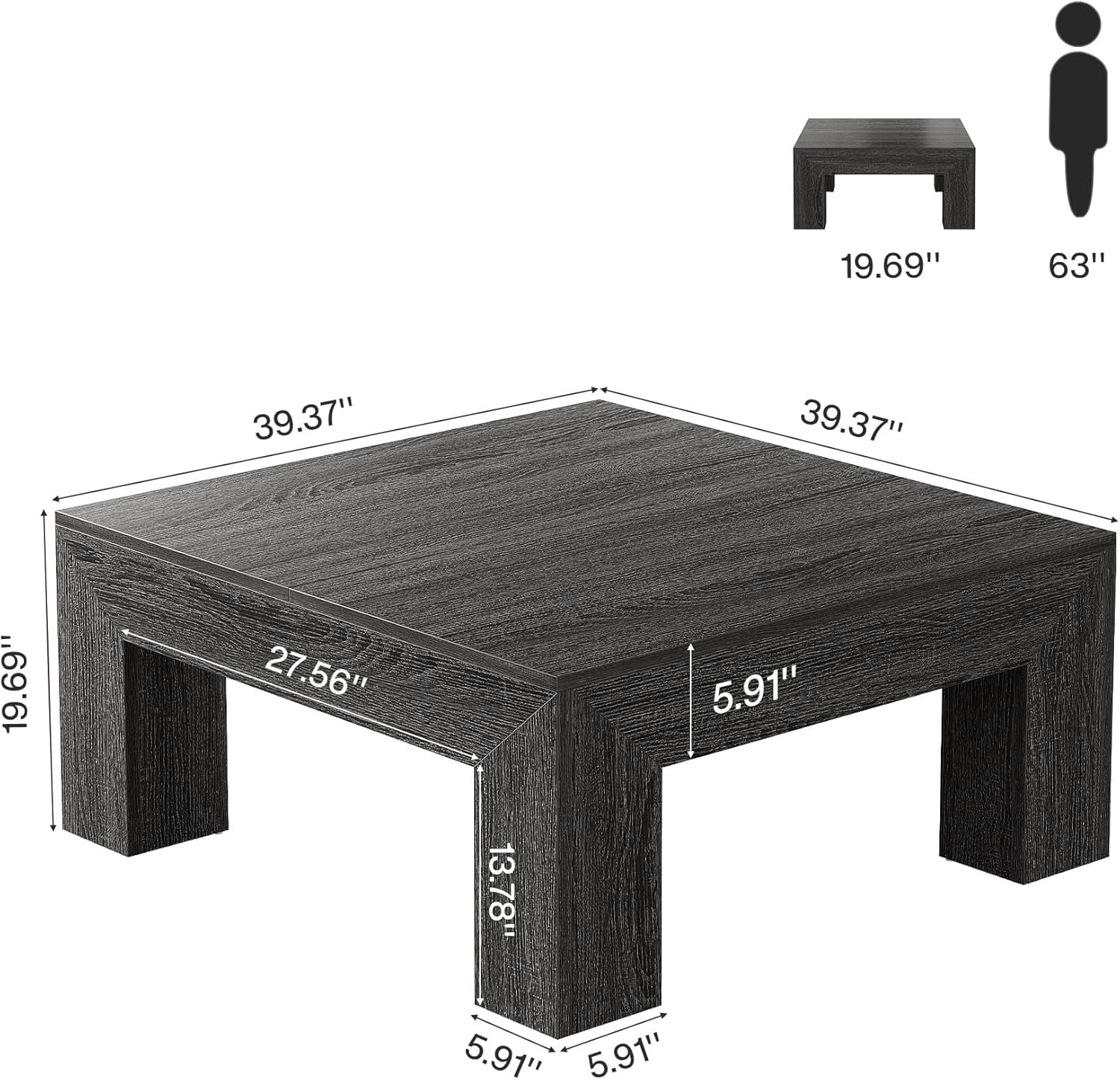 Tribesigns 39.4" All-Wood Coffee Table: Farmhouse Style Accent Centerpiece for Living Room with Sturdy Legs, Rustic Grey