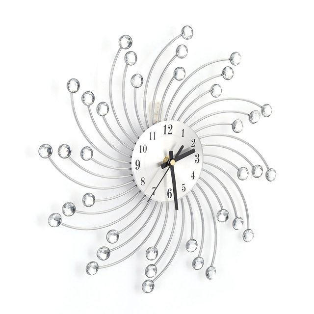 Reloj de pared, reloj de diamantes decorado con diamantes de metal plateado, reloj de diamantes moderno, diseño fácil de usar