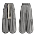 thumbnail image 6 of Evdexr Womens Pants Bohemian Elastic Drawstring Trousers Corduroy Baggy Wide Leg Casual Slacks Travel Stylish Bottoms with Big Pockets Gray 2XL, 6 of 6