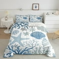 thumbnail image 2 of Nautical Coastal Comforter Set Blue Ocean Beach Twin Bedding Comforter Sets ,Seashell Starfish Quilt Conch Shell Coral Duvet Insert,Plain White Blue Room Decor, 2 of 5