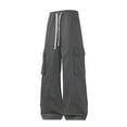 thumbnail image 3 of LIBRCLO Mens Cargo Pants Elastic Waist Open Bottom Pants with Drawstring and Multiple Pockets Fashion Athletic Leisure Straight Leg Trousers Gray S, 3 of 5