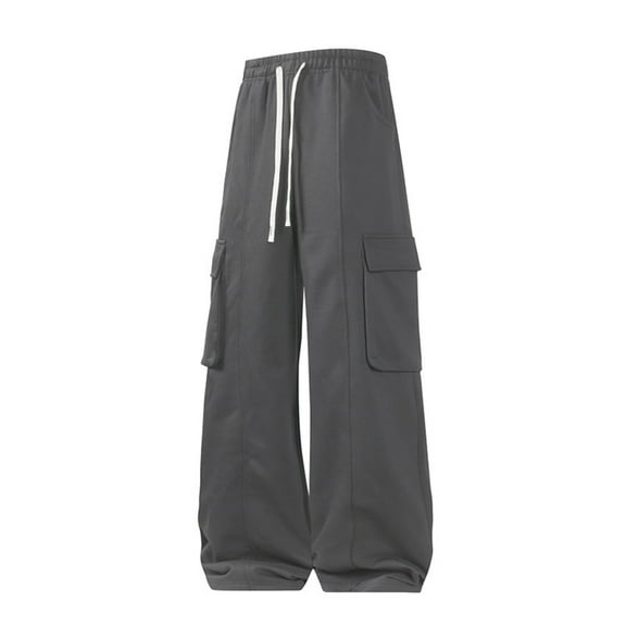Mifsaly Baggy Cargo Pants Men Oversized Drawstring Elastic Waist Pant Work Travel Wide Leg Sweatpants Workout Athletic Joggers Fashion Tracksuit with 4 Pockets Gray XS