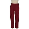 thumbnail image 7 of IVEYRTF Boys Solid Color Cargo Pants Elastic Waist Multiple Pockets Kids Straight Leg Fall Winter Casual Trousers for Everyday Wear(Wine,11-12 Years), 7 of 7