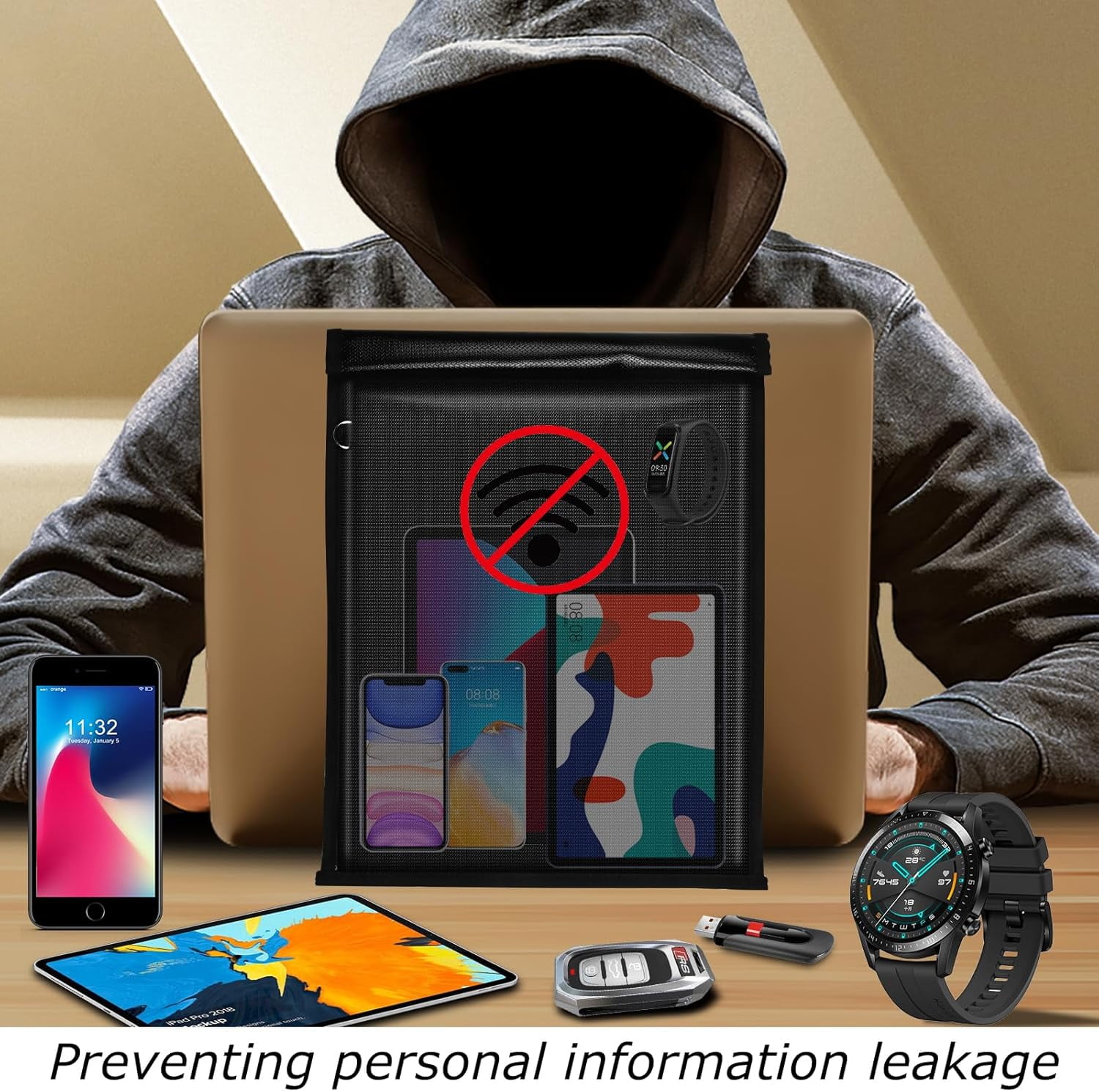 4 Pack Faraday Bags EMP Proof for Phone, RFID Key Fob Signal Blocker Pounch Fireproof & Waterproof Cell Phone Signal Blocking Go Dark Faraday Bag Anti-Tracking