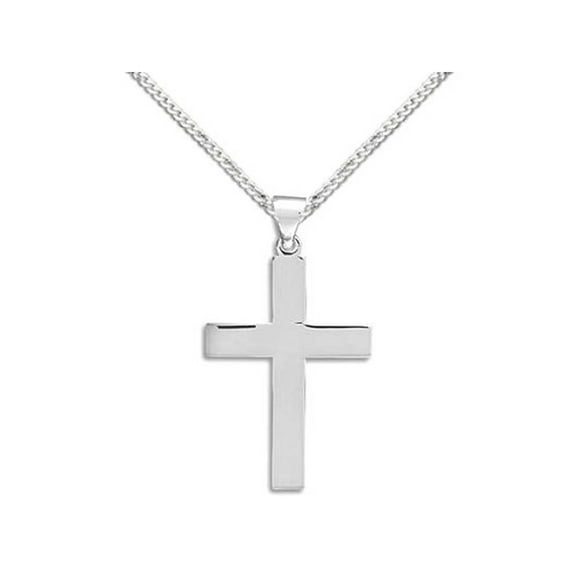 Plain Polished Sterling Silver Cross Necklace, 16-inch