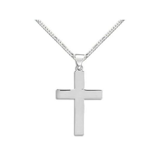 Plain Polished Sterling Silver Cross Necklace, 18-inch