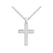 Plain Polished Sterling Silver Cross Necklace, 16-inch