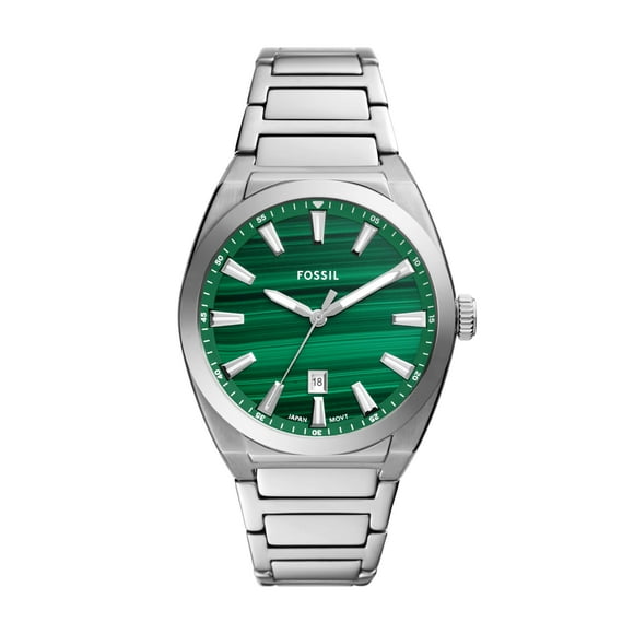 Fossil Montre Homme Everett Quartz Acier Inoxydable Trois Aiguilles, Couleur : Argent (Modèle : Fs6056)