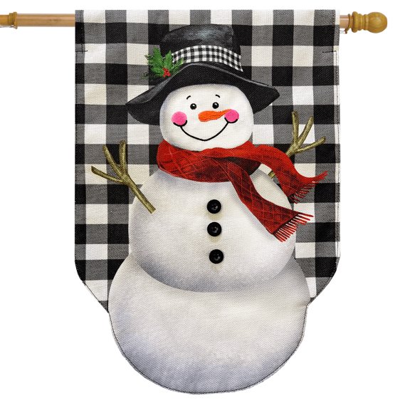 Briarwood Lane Winter House Flag 40x28 For Outdoor Happy Snowman Burlap For Winter House Flag