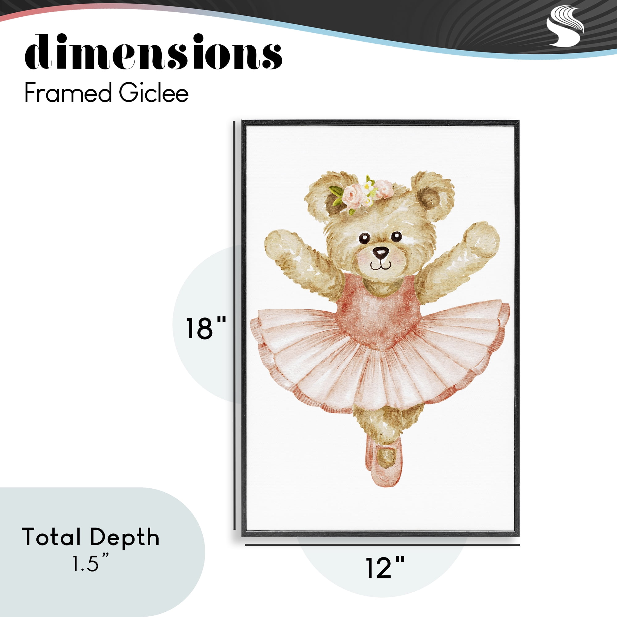 Teddy Bear Ballet Tutu Black Framed Giclee Art, design by Amy Hall