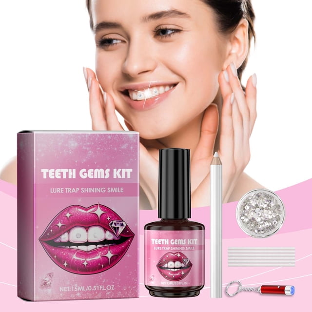 Tooth Gemstone Set Tooth Crystal Kit Teeth Gems Kit Teeth Jewellery Set With Glue For Teeth 15Ml,Pink Skincare Lotion