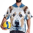 thumbnail image 4 of Pixel Dog Men's Short Sleeve Poplin Shirts, Casual Printed Button Down Tops for Summer Beach, Unisex with Spread Collar, 4 of 6
