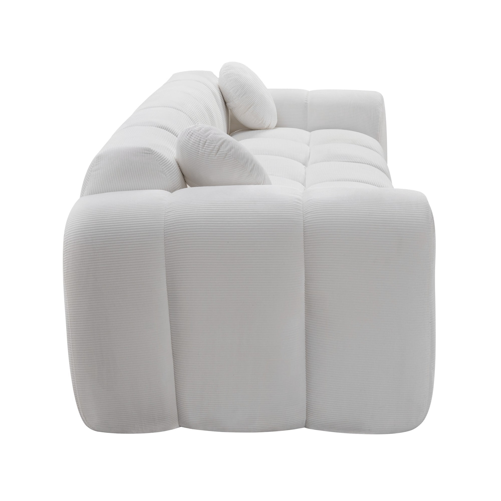 AENKYO 98" Corduroy Cloud Puff Sofa, Modern 4-Seater Bubble Block Couch, No Assembly, Creamy White