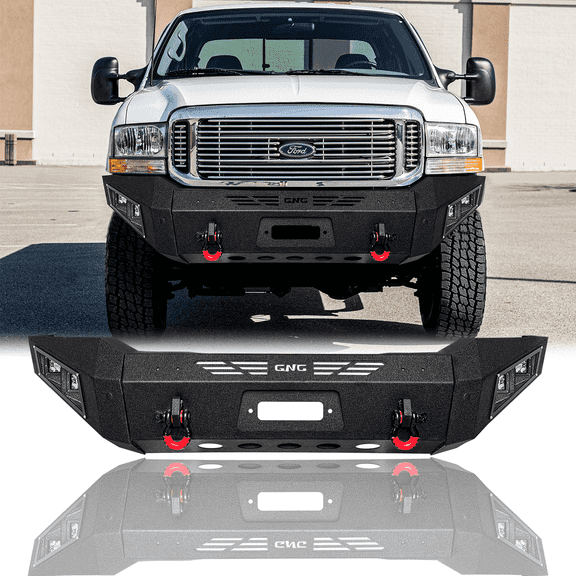 TIOYAR Steel Front Bumper for 1999-2000-2001-2002-2003-2004 Ford Super Duty F250/F350 With Winch Plate&Lights (Black Texture)