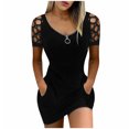 thumbnail image 1 of Moda mujer verano cremallera Sexy cuello en V diamantes sólidos manga corta ahueca hacia fuera Mini vestido Fridja  qw5994, 1 of 5