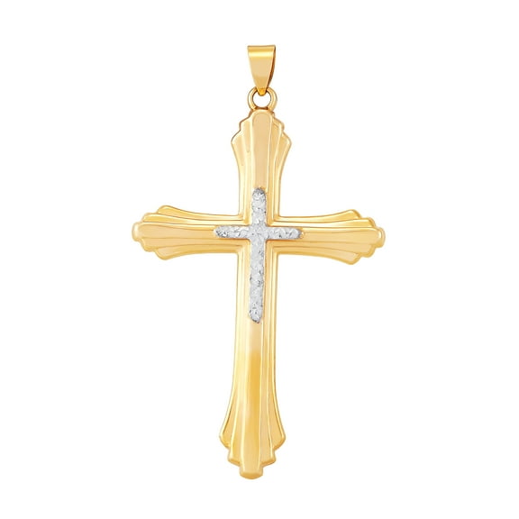 Brilliance Fine Jewelry 10K Yellow Gold Large Layered Cross with Center Cross Charm