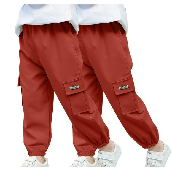 Odeerbi 2-14 Años Boys 2 Pcs Pantalones de Carga Pantalones Jogger Pantalones Spring Summer Color Sólido Pantalones de Trabajo Informal Con Bolsillo