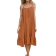 thumbnail image 2 of Smsaxvxz Women's Summer Strap Dresses Fashion Solid Crew Neck Sleeveless Ruffle Pleated Hem Casual Loose Midi Beach Sundress Orange L, 2 of 5