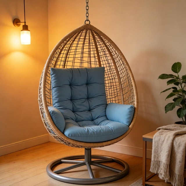 Cojín para silla columpio estilo bohemio, cojín para asiento de columpio de jardín, cojín para silla huevo, cojín colgante para exterior Azul