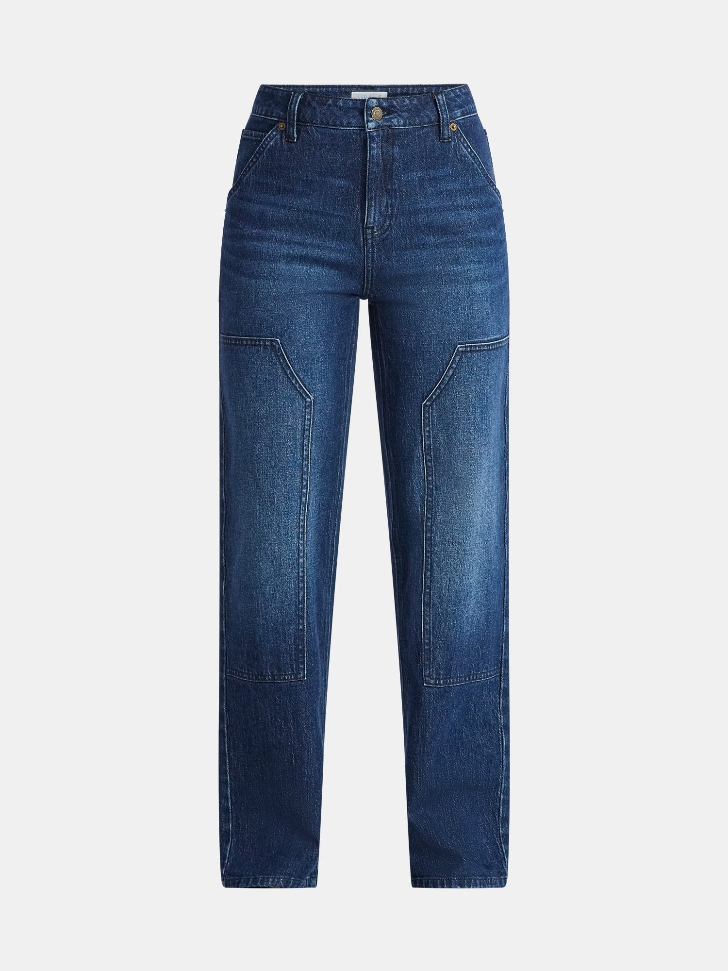 Time and Tru Women's High Rise Straight Jeans with Carpenter Details, 30" Inseam, Sizes 0-20