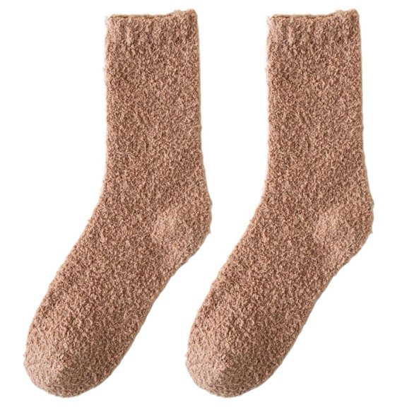 Cozy Fuzzy Home Socks, Polyester Winter Warm Socks with Elastic Cuff for Sleeping and Lounging (Khaki B, 1pair, One Size)