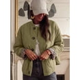 thumbnail image 6 of Osfvolr Female Quilted Jacket Oversized Leopard Lined Puffer Jacket Button Down Padded Coat Green L, 6 of 7