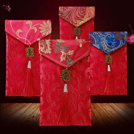 

Honrane Fabric Red Packet Tassel Design China Style Embroidery Chinese New Year Red Packet for Couple
