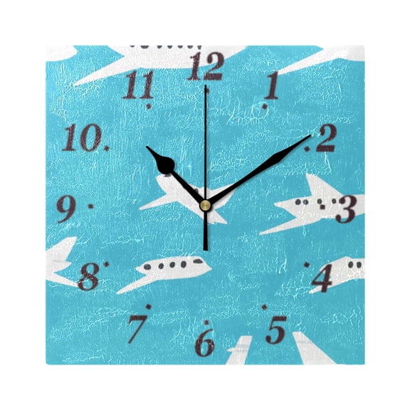 7.78in Airplane Pattern Square Wall and Table Clock Dual Use Vintage Design in Black or Gold
