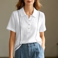 thumbnail image 6 of GUACER Women's Embroidered Polo Shirt, Short Sleeve Linen-Blend Collared Top Pintuck Casual Golf & Work Blouse, 6 of 8