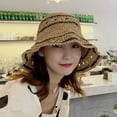 thumbnail image 5 of Women's Sun Protection Bucket Hat Striped Straw Design Dome Wide Brim Summer Beach Hat, 5 of 8