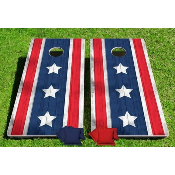 Americana Distressed USA Flag Pro Style Cornhole Bean Bag Toss Game Set Regulation 24x48 with Bags By BAGGO