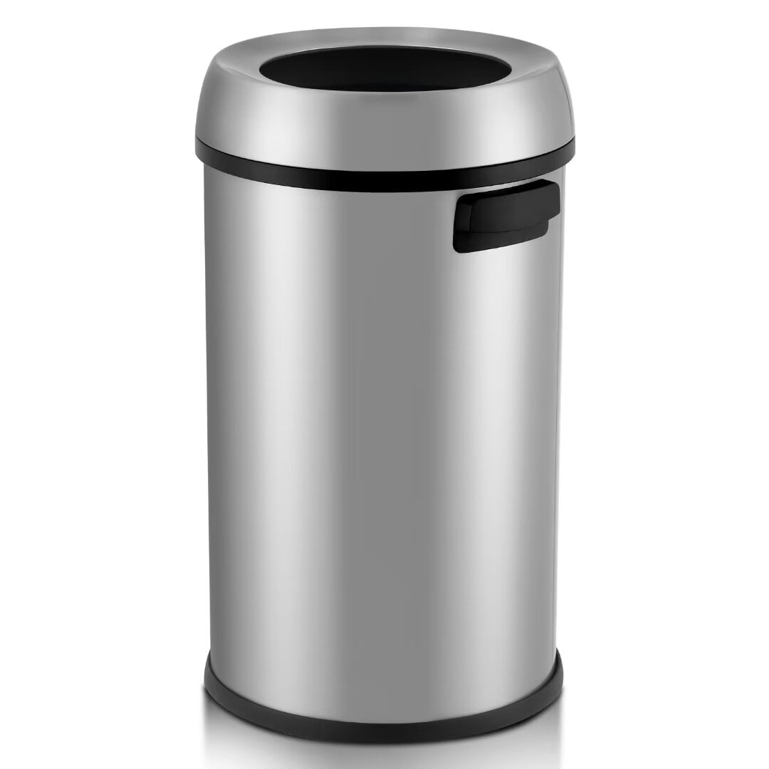 ITouchless 16 Gallon Open Top Stainless Steel Trash Can - With Double Odor Filters, Fits Standard Bags, For Home Or Office