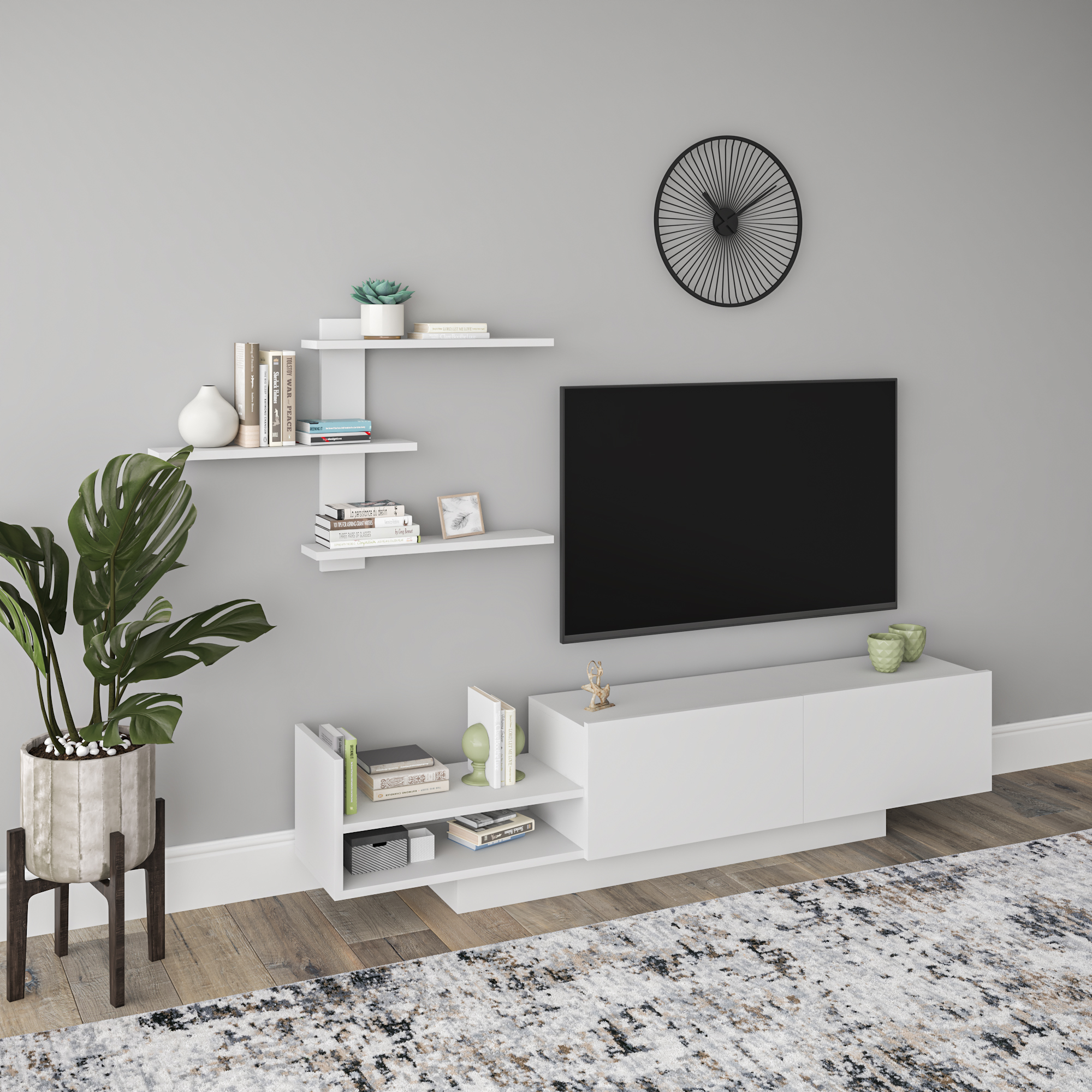 Ada Home Décor 4 Tier Rutter TV Stand with Doors for TVs up to 53", White