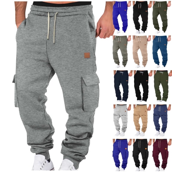 BiZtdJrK Cargo Sweatpants for Men Fashion Workout Joggers Pants Casual Drawstring Waist Elastic Bottom Athletic Running Pants with Pockets Navy XXL Vacation Sale