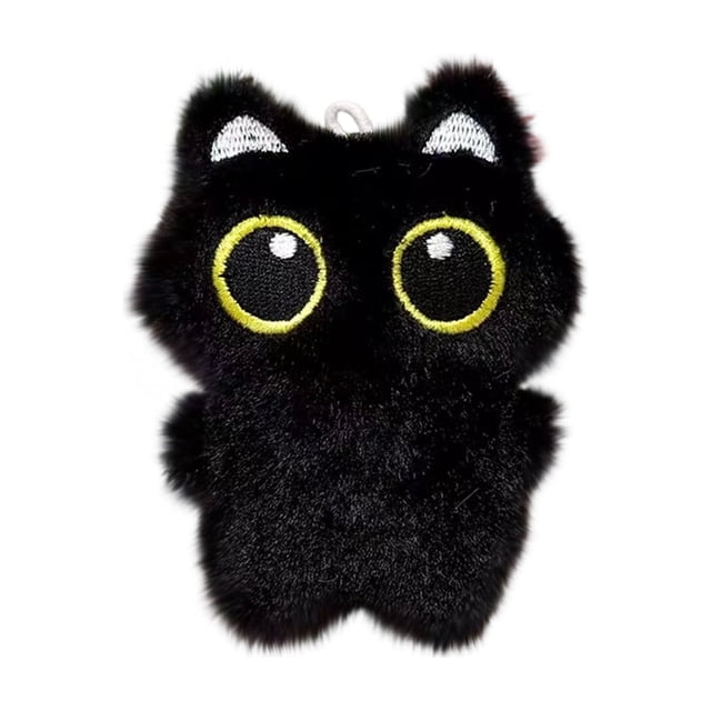 Squeaking Cat Plush Keychain with Big Eyes White Pendant Hanging Ornament for Bag Backpack
