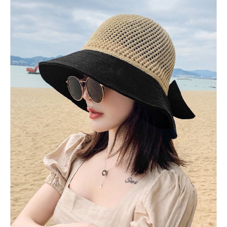 Women\'s Black Wide-Brim Sun Hat - Elegant Resort & Beach Style Amazon.com: Hudiefly Dramatic Oversized Black Straw Hat for  main image 3