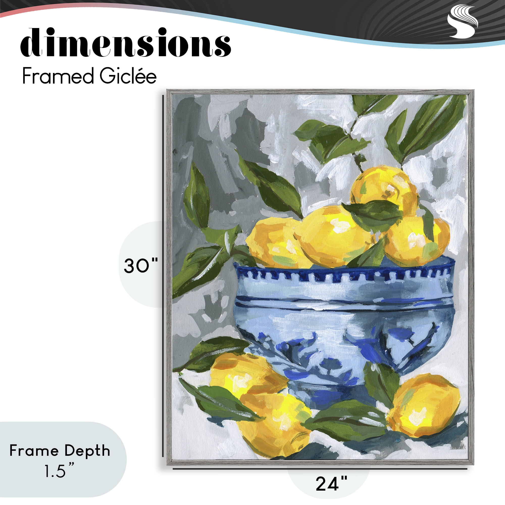 Stupell Industries Indigo & Lemon Bowl Gray Framed Giclee Art, design by Melissa Wang
