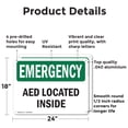 thumbnail image 2 of (2 Pack) AED Located Inside OSHA Emergency Sign 24 Inch X 18 Inch Indoor / Outdoor Rust-Free Aluminum Metal Signs for Workplace, Workshop, and Construction Site, Made in the USA, 2 of 8